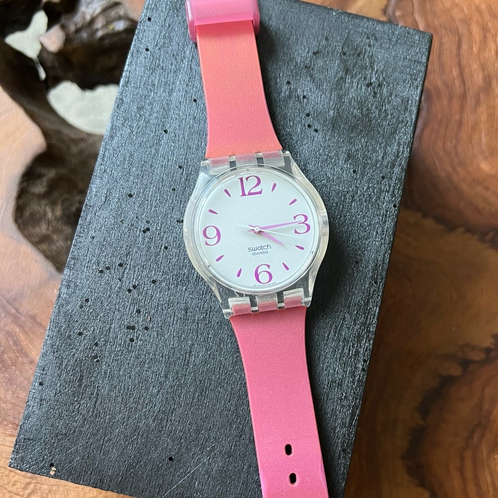 Swatch Watch with Iridescent Pink band